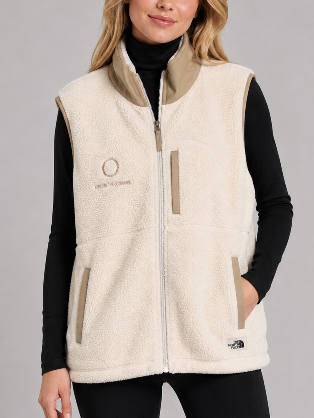 ❄️The North Face Cream Sherpa Fleece Vest Land O’Lakes Embroidery Size L Cozy